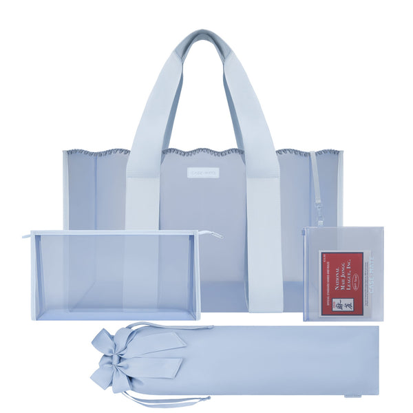 Set of 3 carolina blue bags for mahjong with bows on a white background
#color_carolina blue crochet wave