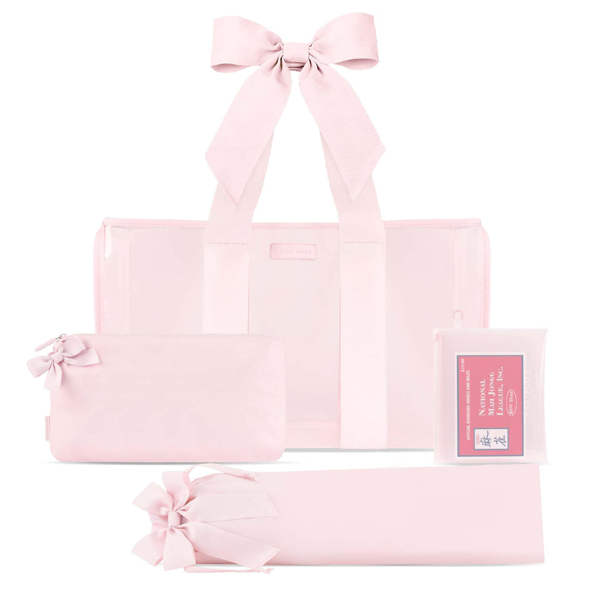 Set of pink bags for mahjong with ribbons on a white background

#color_ballet pink bow