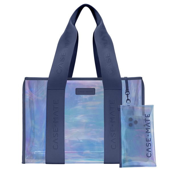 Iridescent Tote bag with navy blue fabric straps on a white background.
#color_oxford navy iridescent