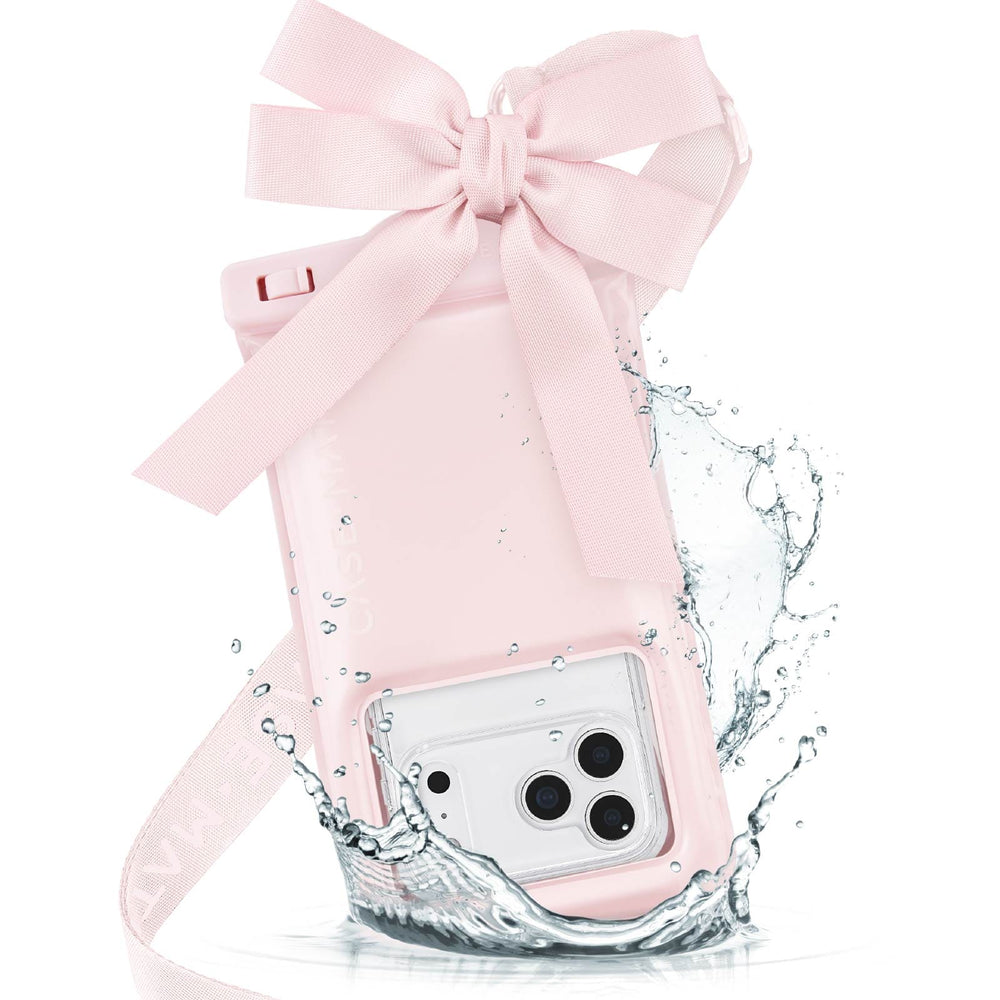 Pink phone case with a bow and water splash on a white background
#color_ballet pink bow