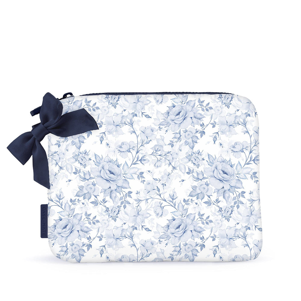 Floral pouch with a navy ribbon on a white background
#color_something navy bow