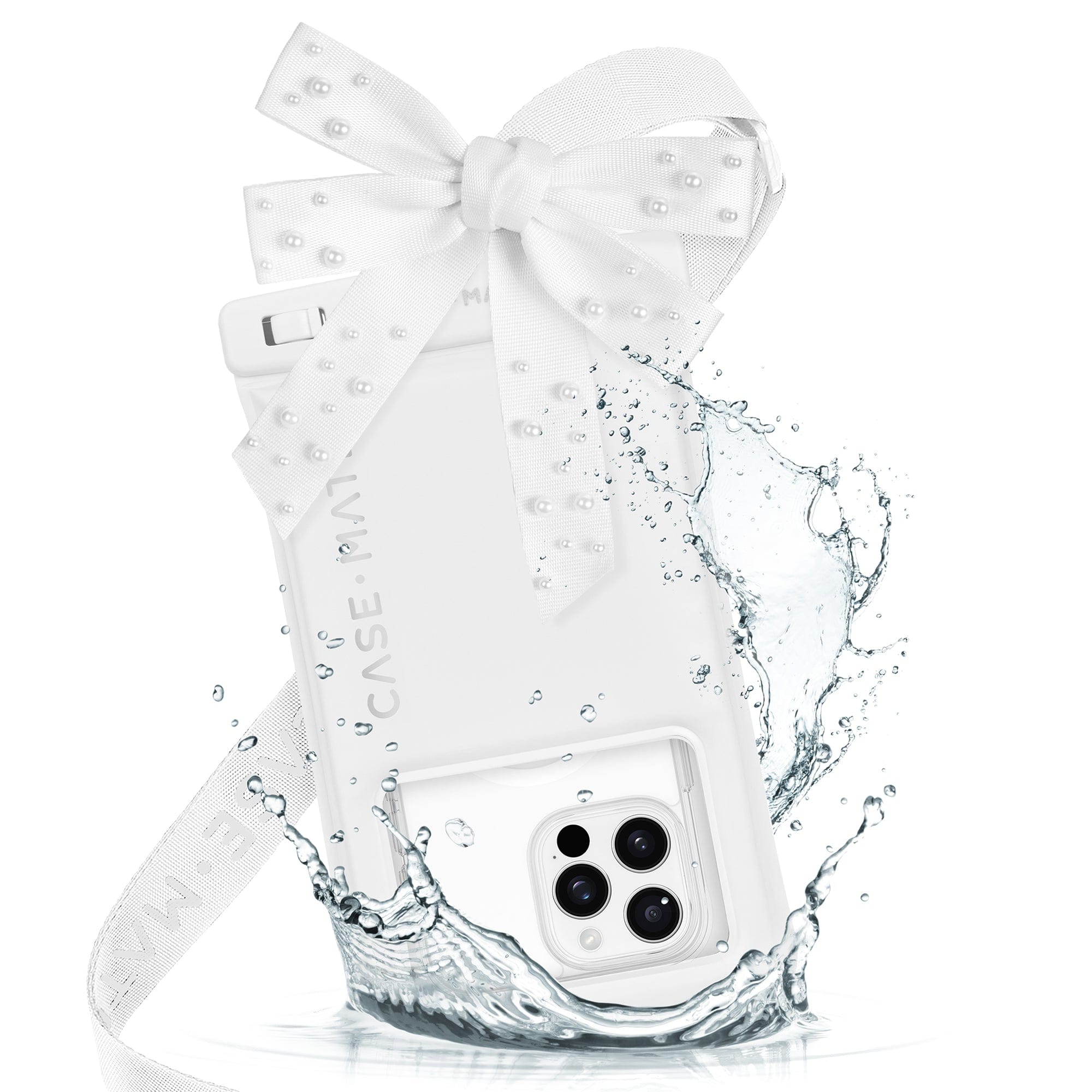 Phone case with water splash design on a white background
#color_ivory pearl bow