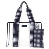 Navy and white checkered tote bag with matching pouch on a white 
background

#color_Navy Gingham