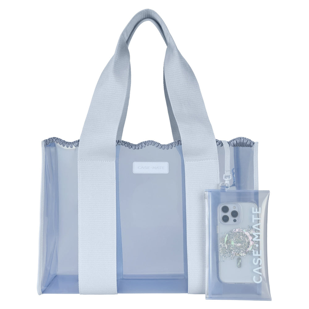 Light blue tote bag with a matching phone case on a white background
#color_carolina blue crochet wave