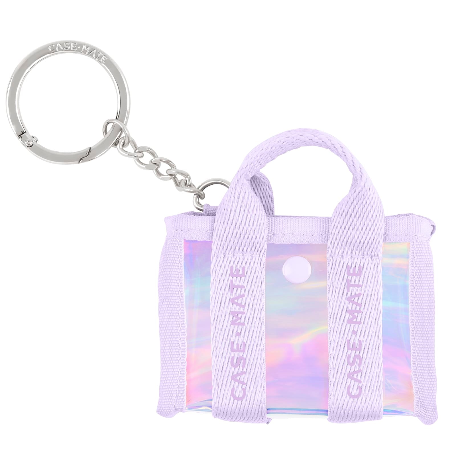 Keychain with a small bag and ribbons on a white background
#color_iridescent