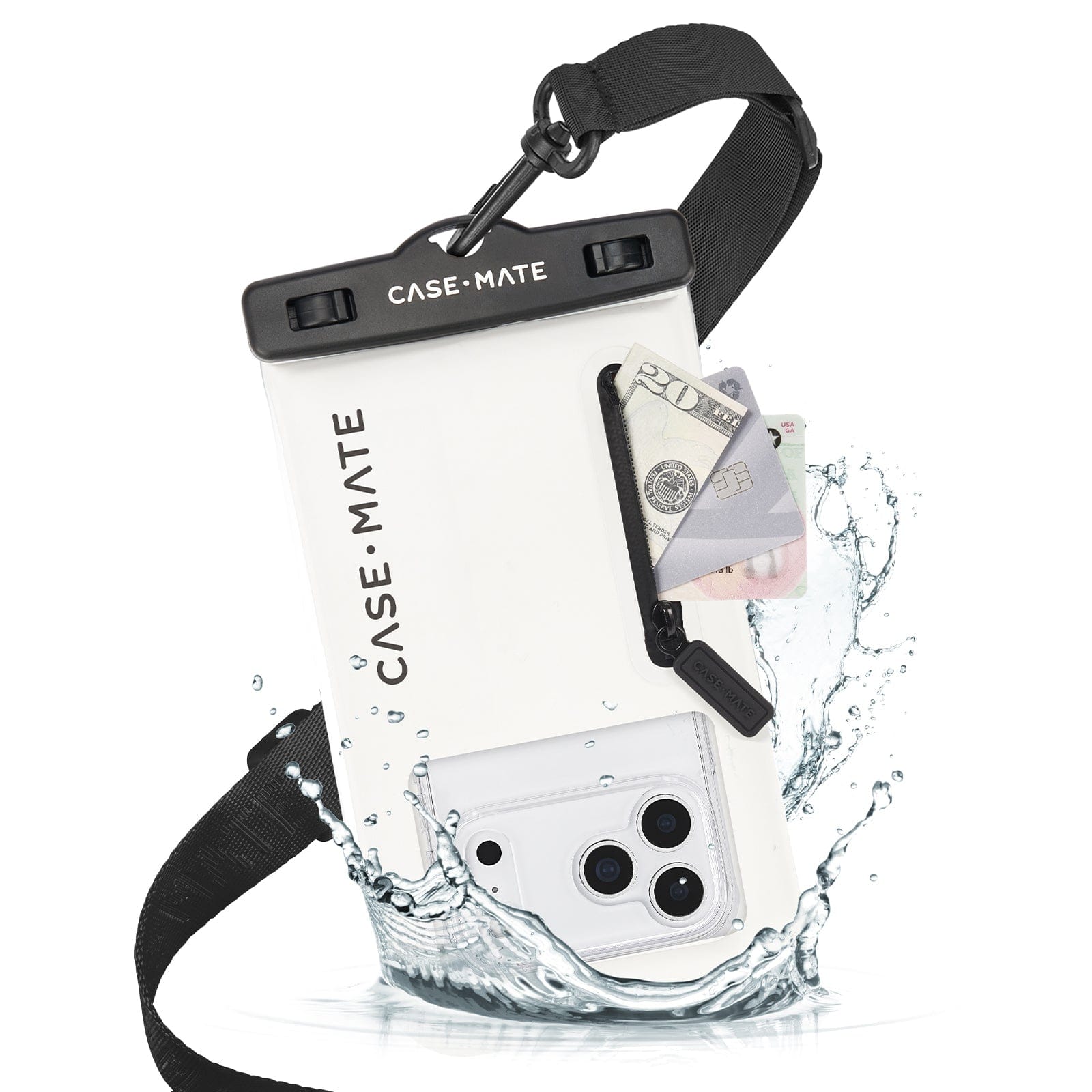 Case-Mate waterproof phone case with phone and money inside, on a white background
#color_sand dollar