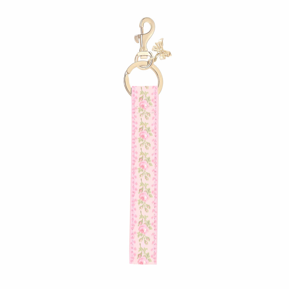 Pink floral keychain with gold clasp on a white background
#color_blooming heirloom