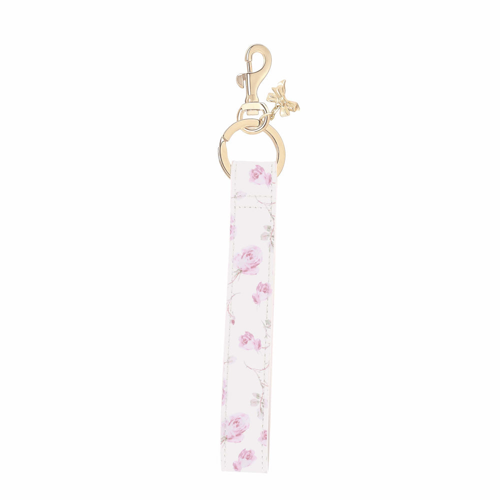 Floral-patterned keychain strap with gold clasp on a white background
#color_ribbon rosa flora