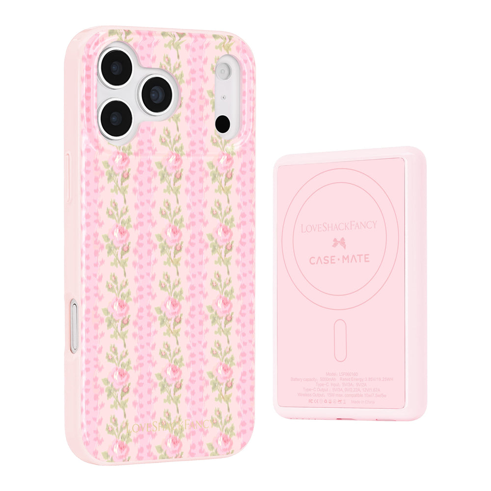 Pink floral phone case with a visible brand logo on a white background
#color_blooming heirloom