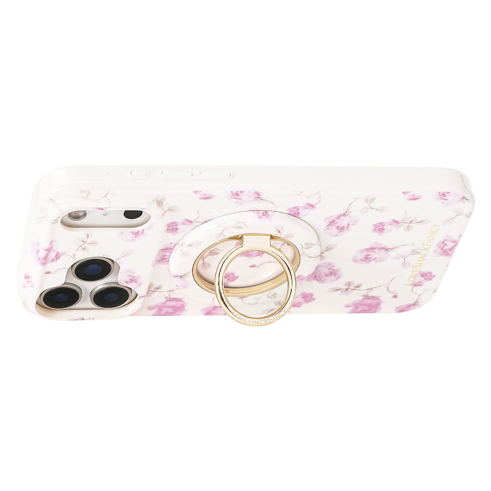 Phone case with floral design and ring holder on a white background
#color_ribbon rosa flora