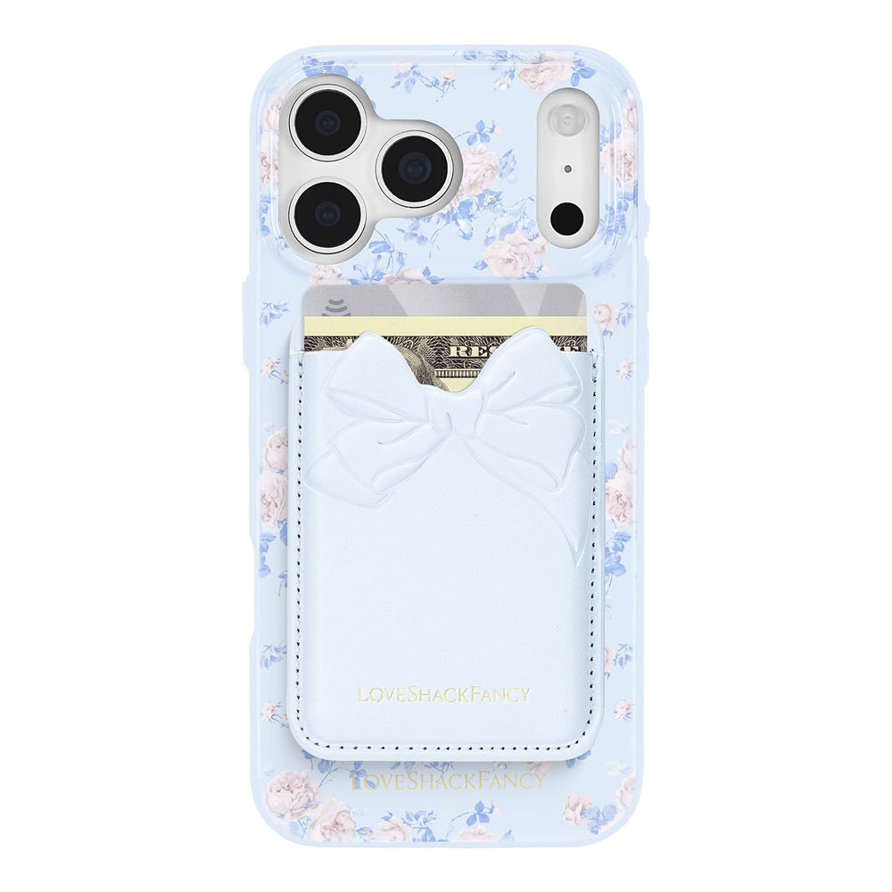 Phone case with card holder and floral design on a light blue background
#color_blue
