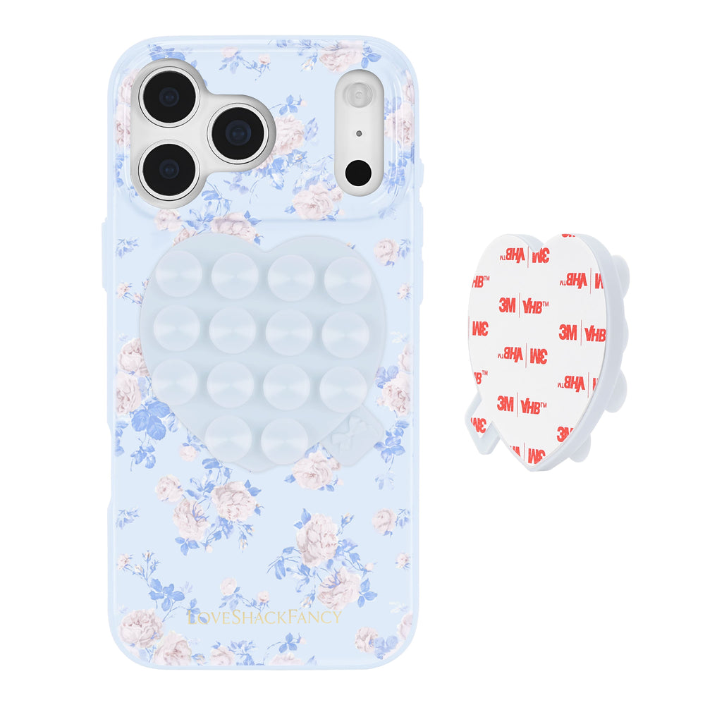 Floral-patterned phone case with bubble texture and 3M adhesive strip on a white background
#color_blue