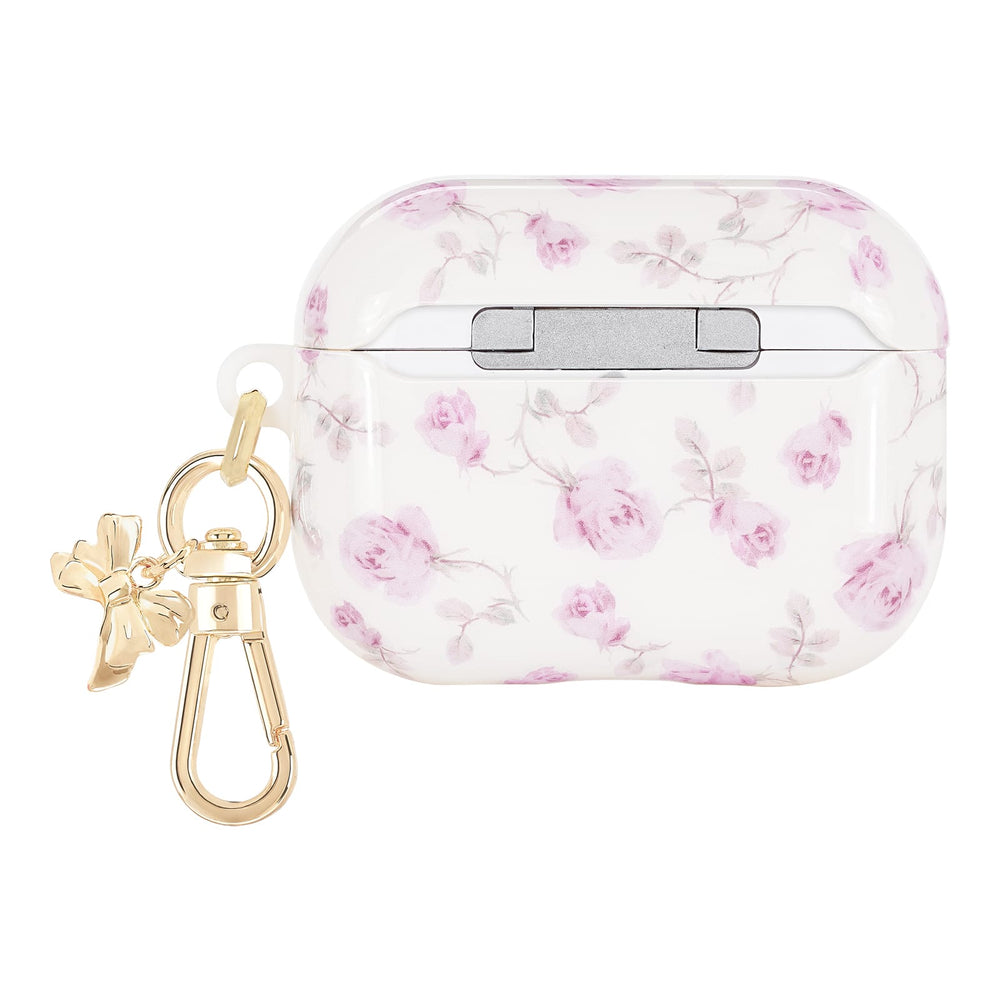Clear case with pink floral design and gold keychain on a white background
#color_ribbon rosa flora