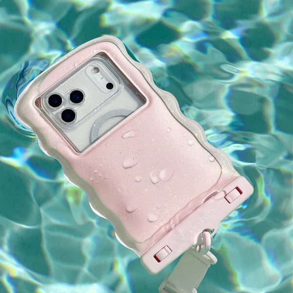 Pink phone case with water droplets on a pool background #color_ballet pink twinkle