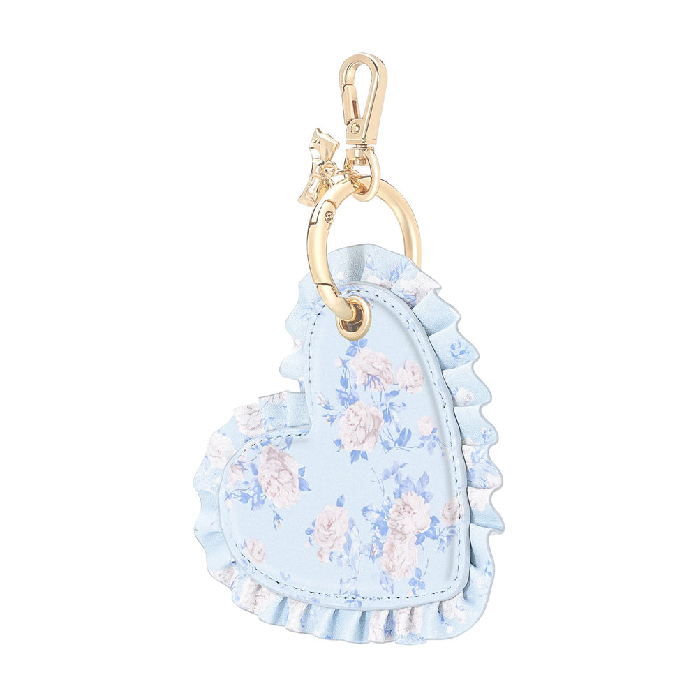 Heart-shaped floral keychain with a gold clasp on a white background
#color_everblooming rosettes
