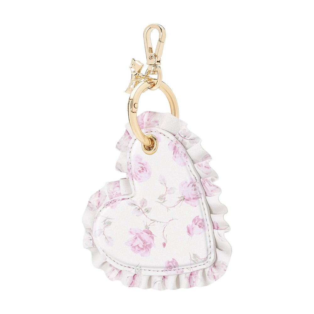 Floral heart-shaped keychain with ruffles on a white background
#color_ribbon rosa flora