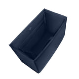 A dark navy blue fabric organizer box with a zippered closure and interior pockets, shown from an elevated perspective on a solid white background.
#color_navy