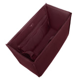 A burgundy fabric bag organizer insert with multiple zippered compartments, shown from an elevated angle on a white background.
#color_mulberry