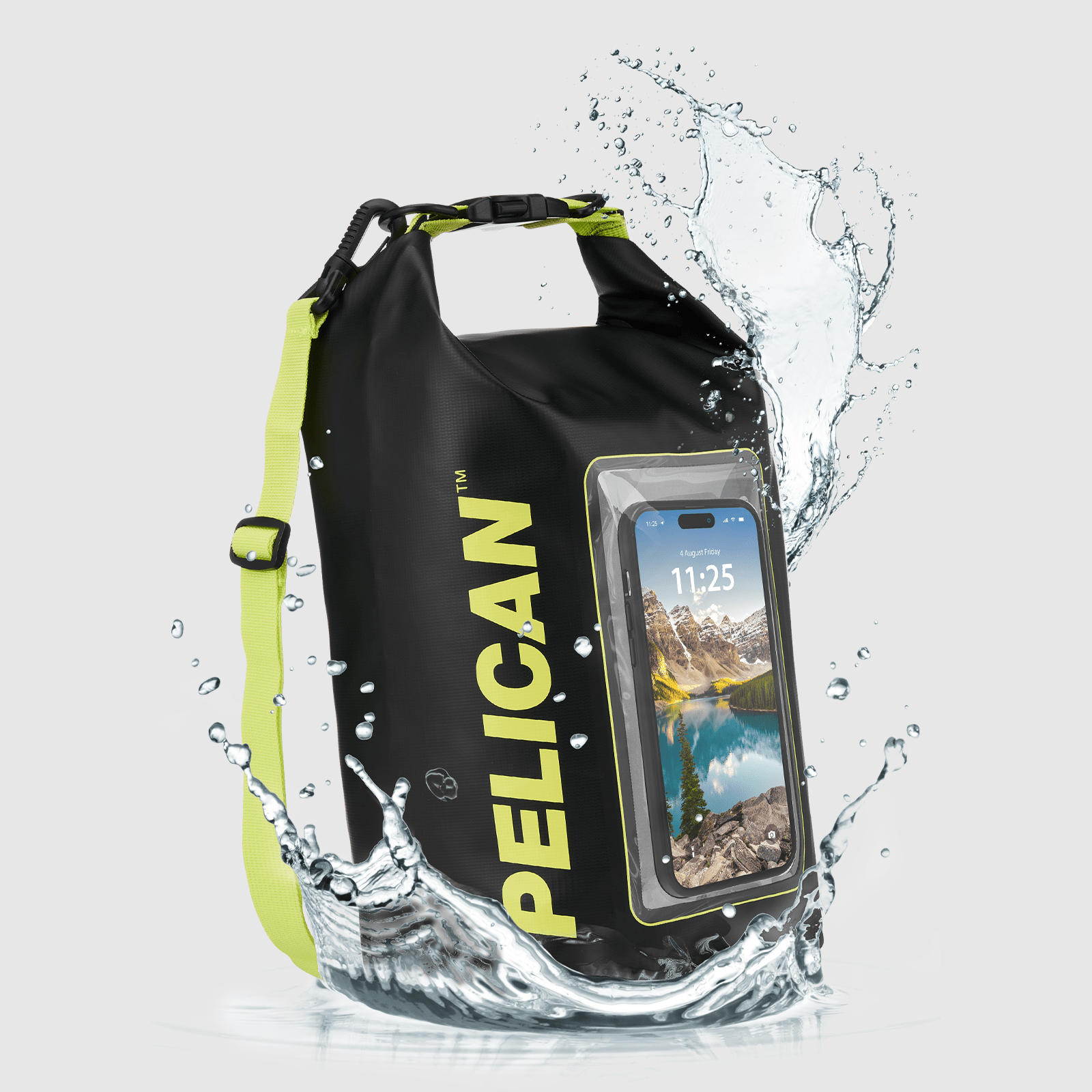 Pelican Marine Waterproof 5L Dry Bag (Black/ Hi Vis Yellow) - Phone Pouch