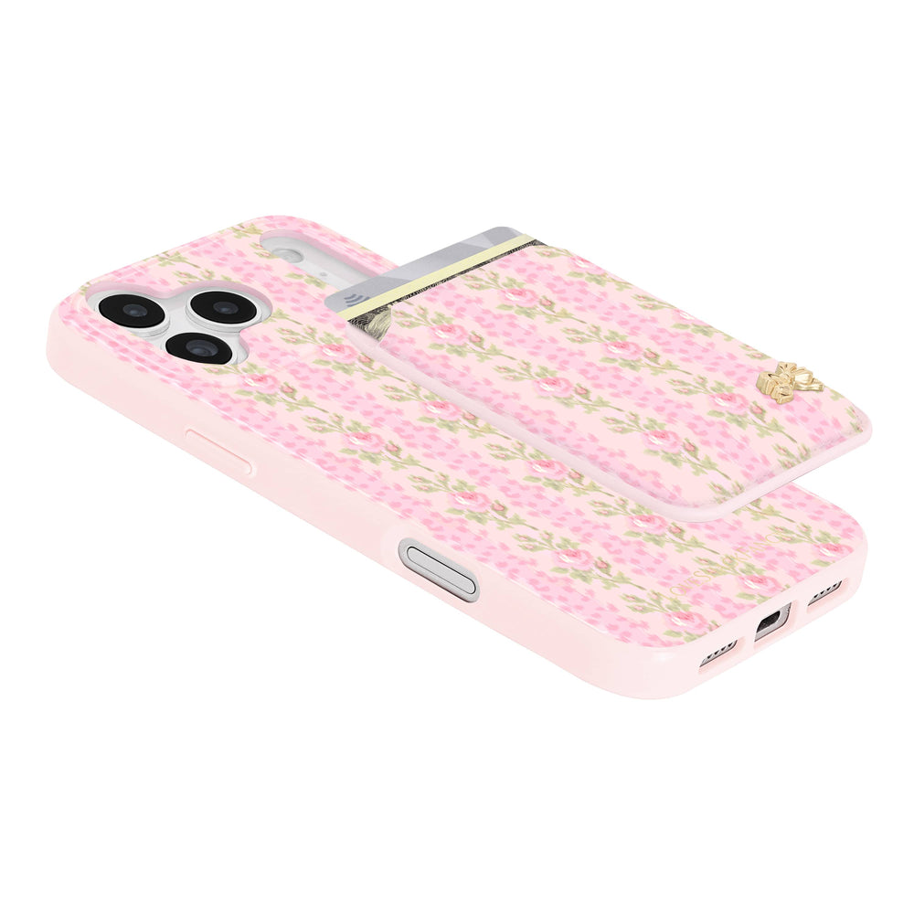 Pink floral patterned phone case on a white background #color_blooming heirloom