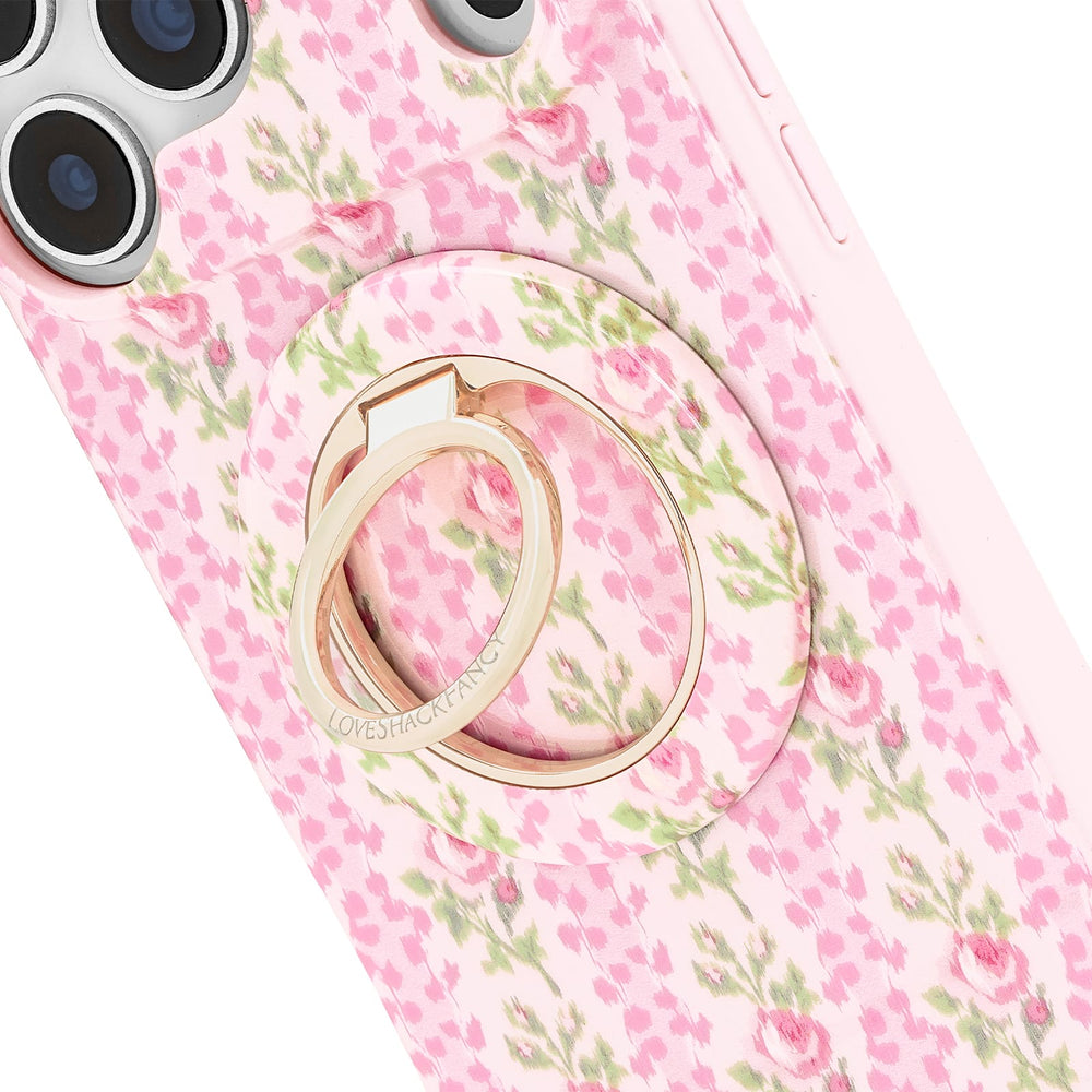 Phone case with floral pattern and gold ring holder on a white background
#color_blooming heirloom