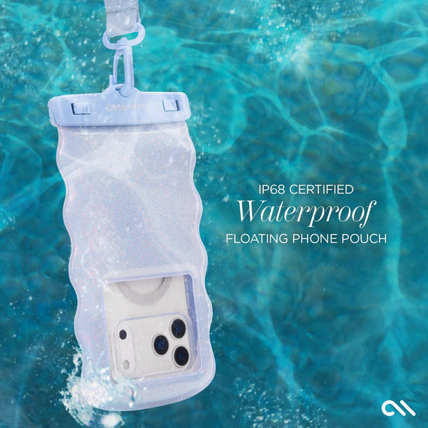 Waterproof floating phone pouch with IP68 certification on a blue water background #color_mist twinkle