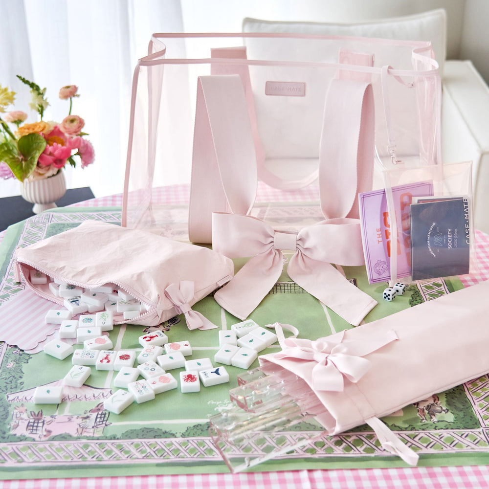 Ballet Pink Mahjong Set on pink and green mat #color_ballet pink bow