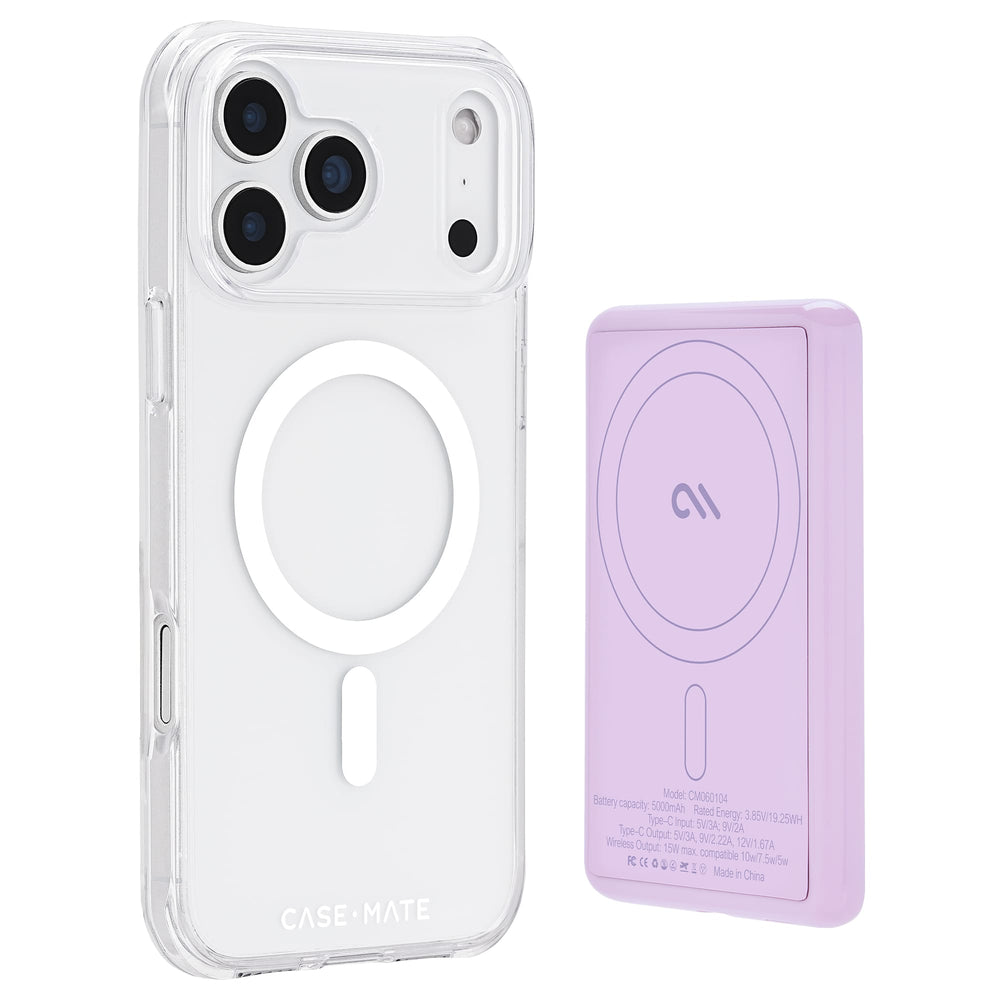 Clear phone case with magnetic design and purple back cover on a white background
#color_iridescent 