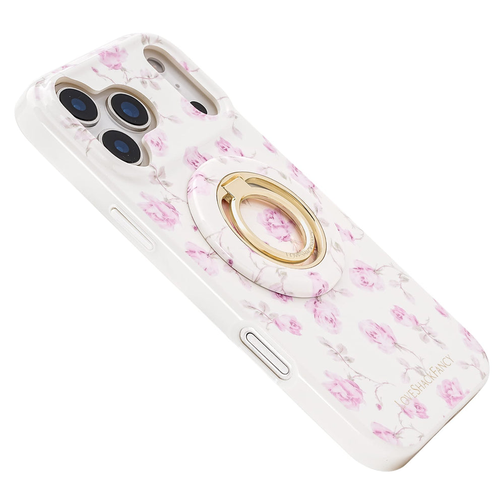 Phone case with floral design and ring holder on a white background
#color_ribbon rosa flora