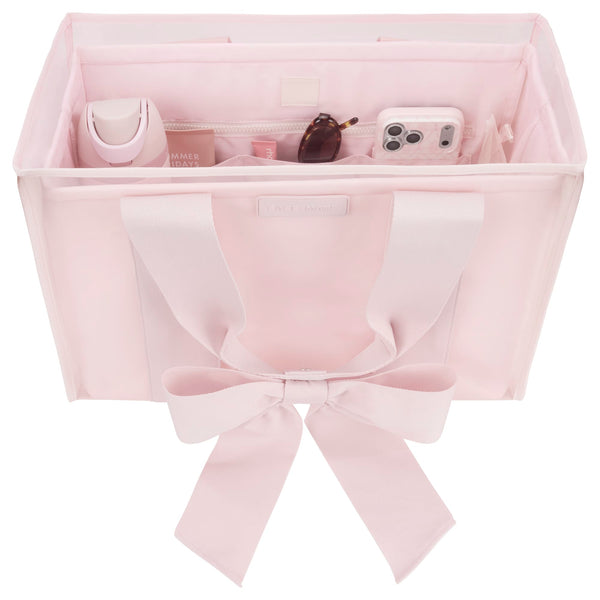 A picture of the tote organizer inside the ballet pink jelly tote bag
 #color_ballet pink