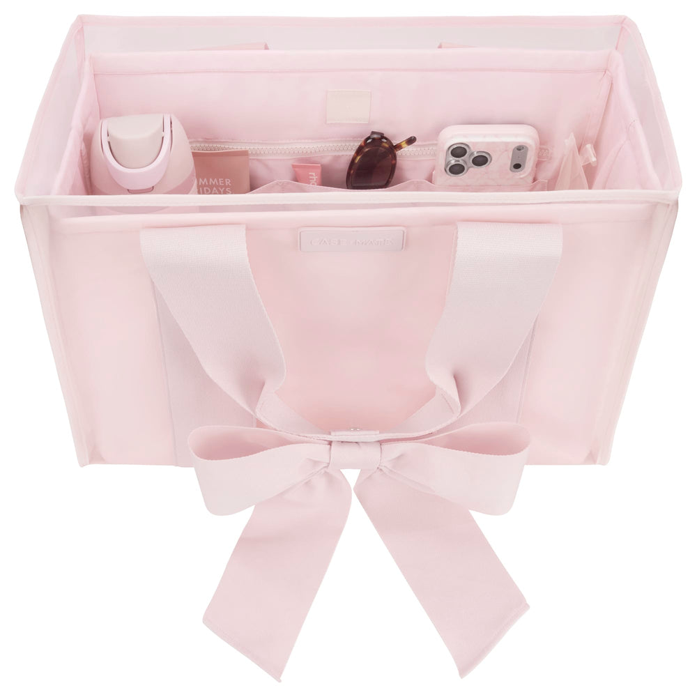A picture of the tote organizer inside the ballet pink jelly tote bag
 #color_ballet pink
