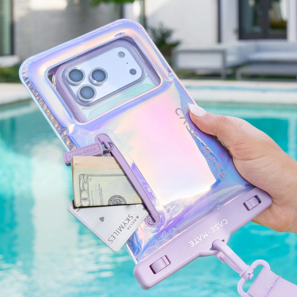 Holographic phone case with card holder and money pouch. #color_iridescent