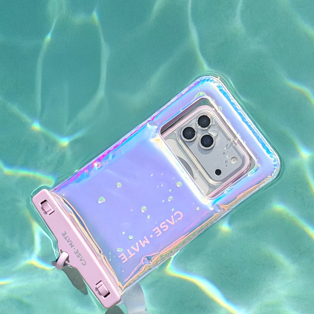 Phone case with 'CASE-MATE' branding on a water background