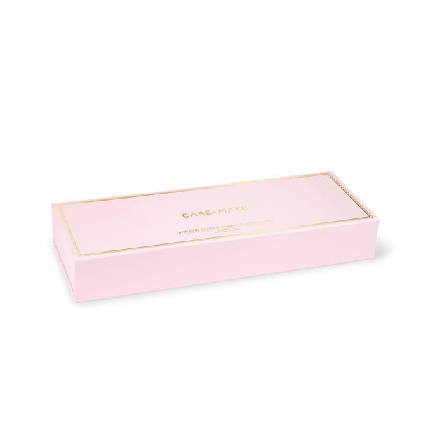 A light pink rectangular gift box with a gold border and gold 'CASE-MATE' branding on the lid, shown on a clean white background.
#color_Ballet Pink Pearl