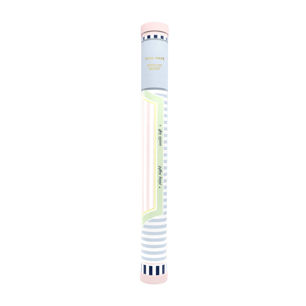 A single roll of washi tape with a pastel multicolor design, featuring stripes and wavy lines in pink, light blue, green, and navy, on a plain white background.
#color_classic cabana stripe