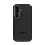 A black Pelican phone case with a textured grip design and a raised brand name, shown on a plain white background.
#color_voyager black