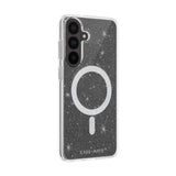 A clear phone case with silver glitter and white star accents, featuring a large white MagSafe ring and a CASE-MATE logo at the bottom, shown on a white background.
#color_sheer twinkle silver