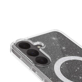 A close-up of a clear phone case with a black glitter interior and a large silver MagSafe ring, shown on a white background.

#color_sheer twinkle silver