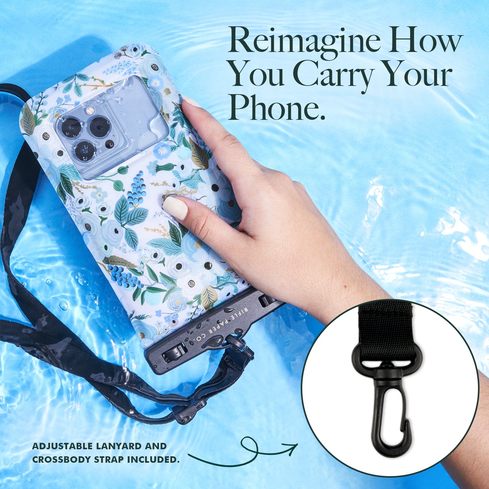 REIMAGINE HOW YOU CARRY YOUR PHONE. ADJUSTABLE LANYARD AND CROSSBODY STRAP INCLUDED. 