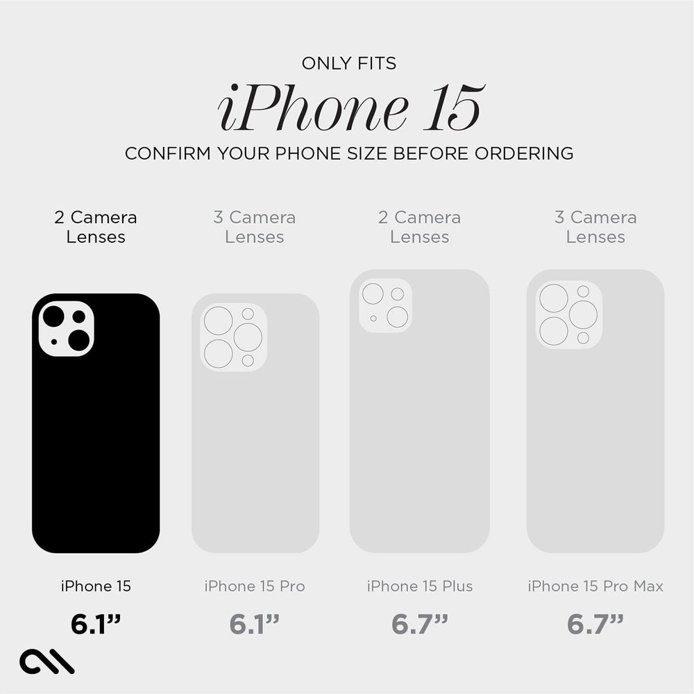 Black iPhone 15 case with four circular camera lenses in the top left corner.