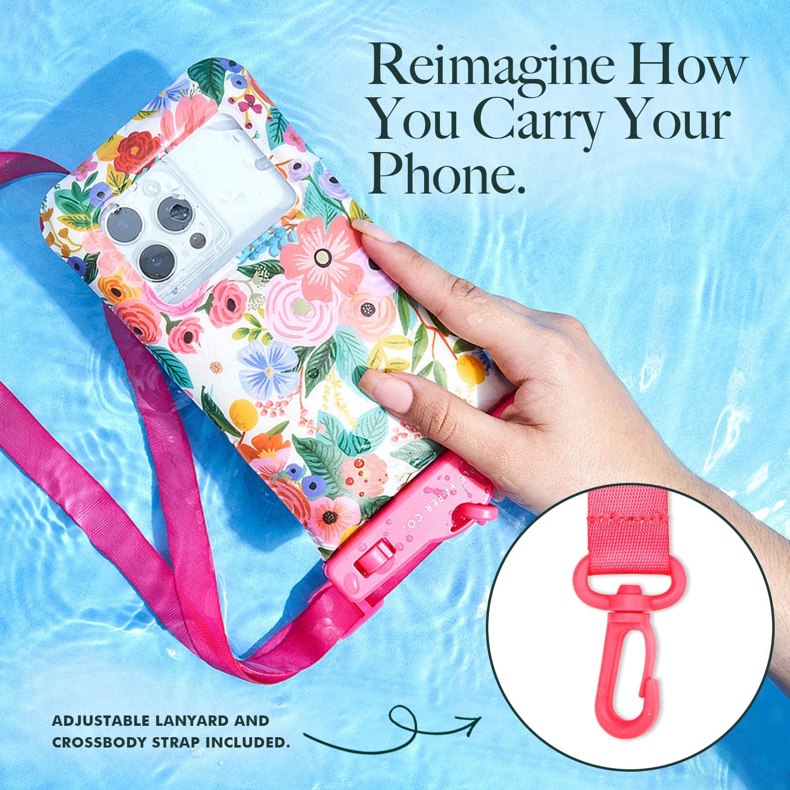 REIMAGINE HOW YOU CARRY YOUR PHONE. ADJUSTABLE LANYARD AND CROSSBODY STRAP INCLUDED. 