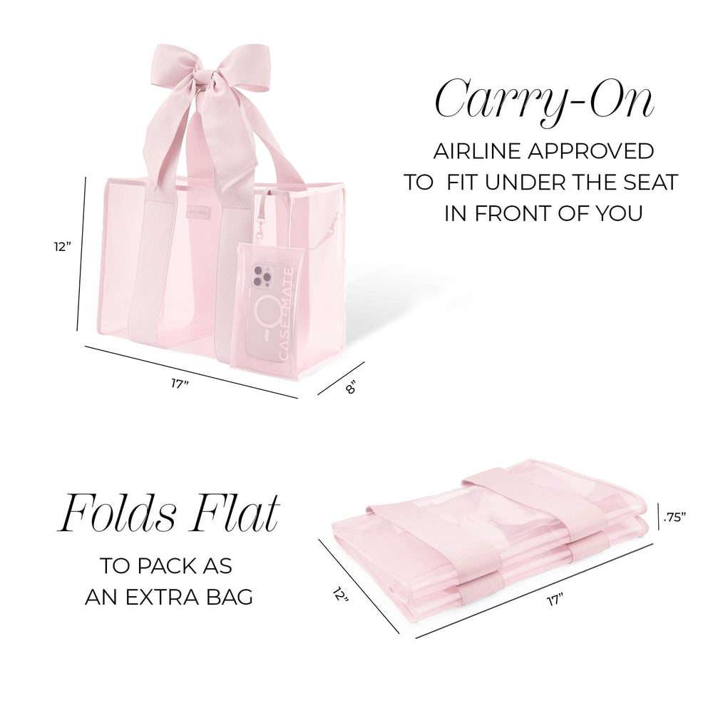 CARRY-ON AIRLINE APPROVED TO FIT UNDER THE SEAT IN FRONT OF YOU. FOLDS FLAT TO PACK AS AN EXTRA BAG. #color_ballet pink bow