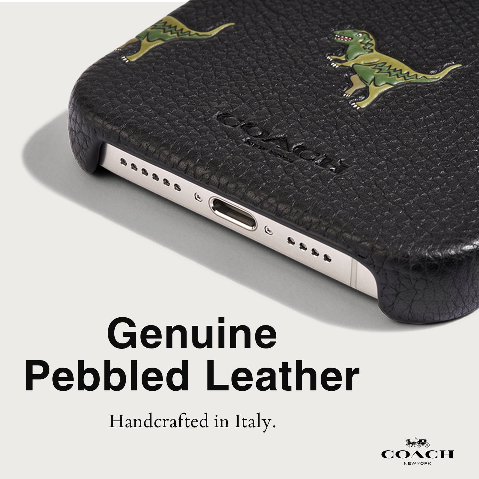 GENUINE PEBBLED LEATHER. HANDCRAFTED IN ITALY. 