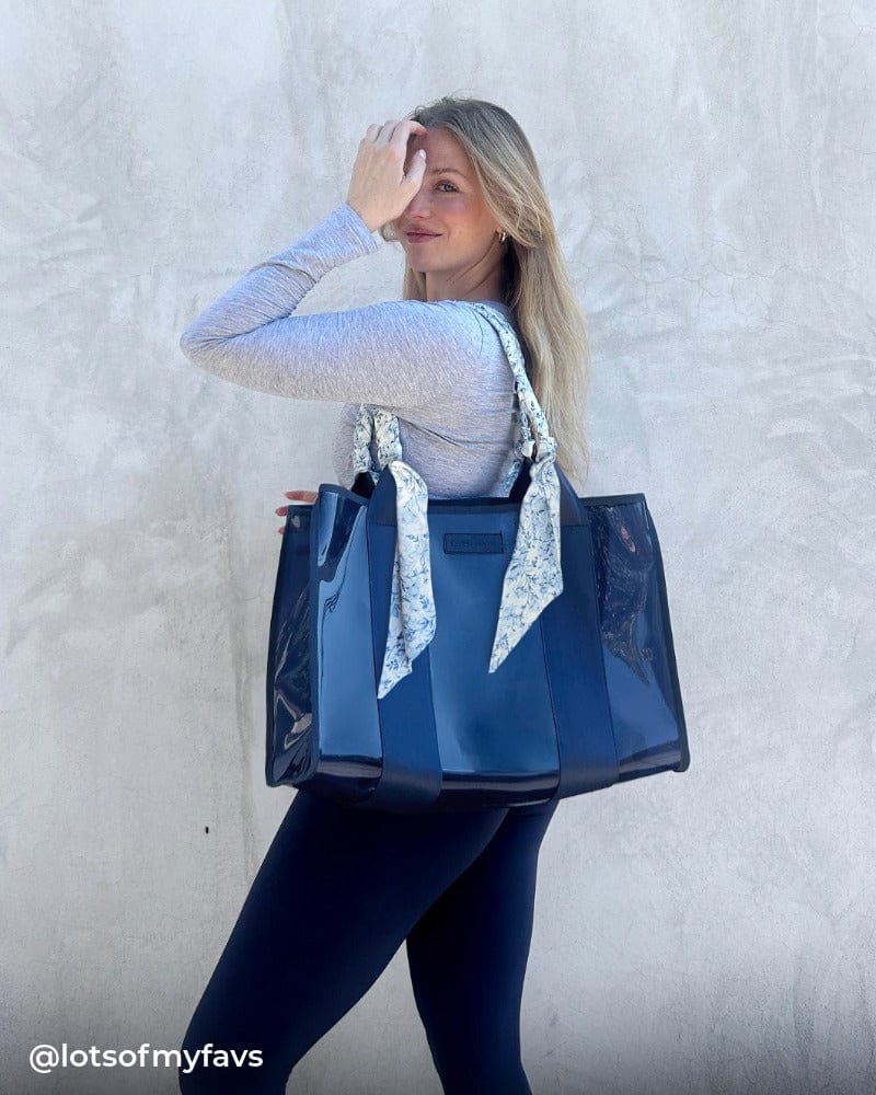 Girl walking with Navy Twilly Jelly Tote Bag