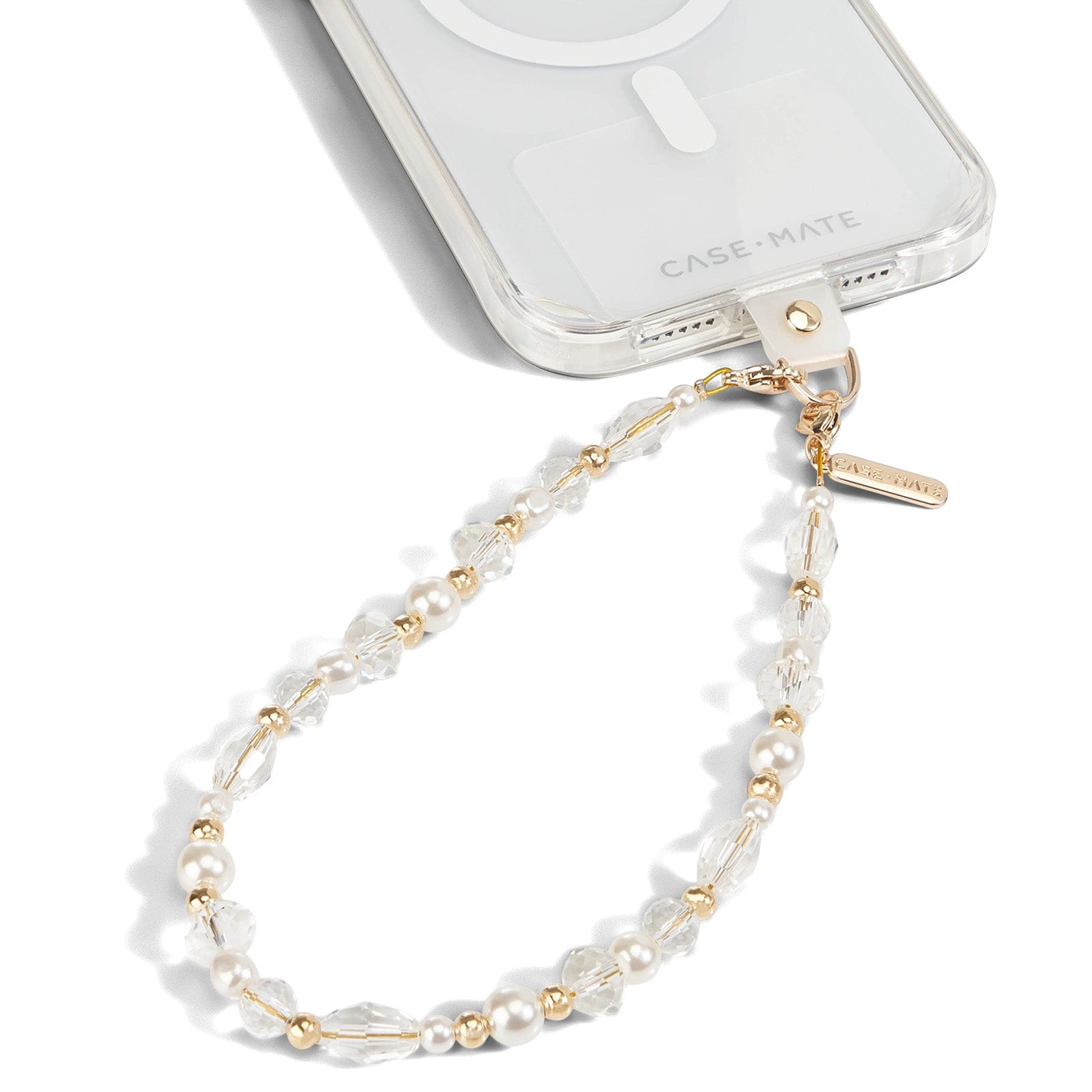 Crystal Pearl Gold Phone Charm