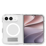 Clear protective phone case with a built-in MagSafe ring and kickstand, shown on a smartphone against a white background.
#color_tough plus clear