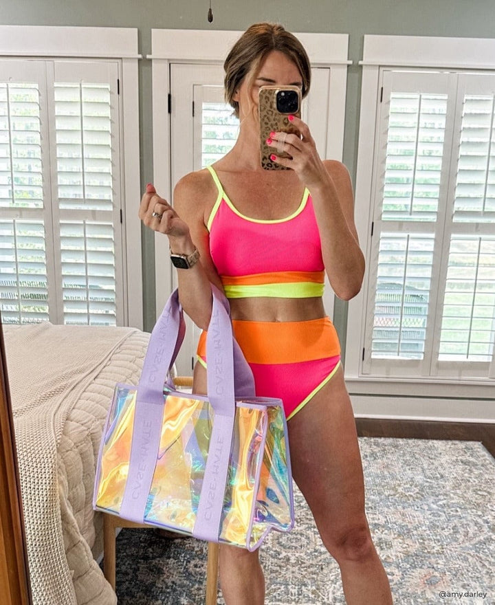 Woman taking mirror selfie in a bikini and Soap Bubble Jelly Tote