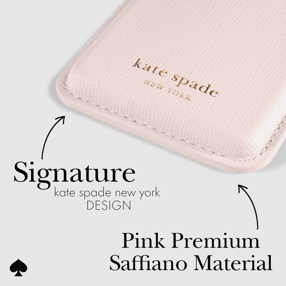 SIGNATURE KATE SPADE NEW YORK DESIGN. PINK PREMIUM SAFFIANO MATERIAL. 