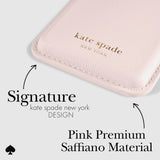 SIGNATURE KATE SPADE NEW YORK DESIGN. PINK PREMIUM SAFFIANO MATERIAL. 