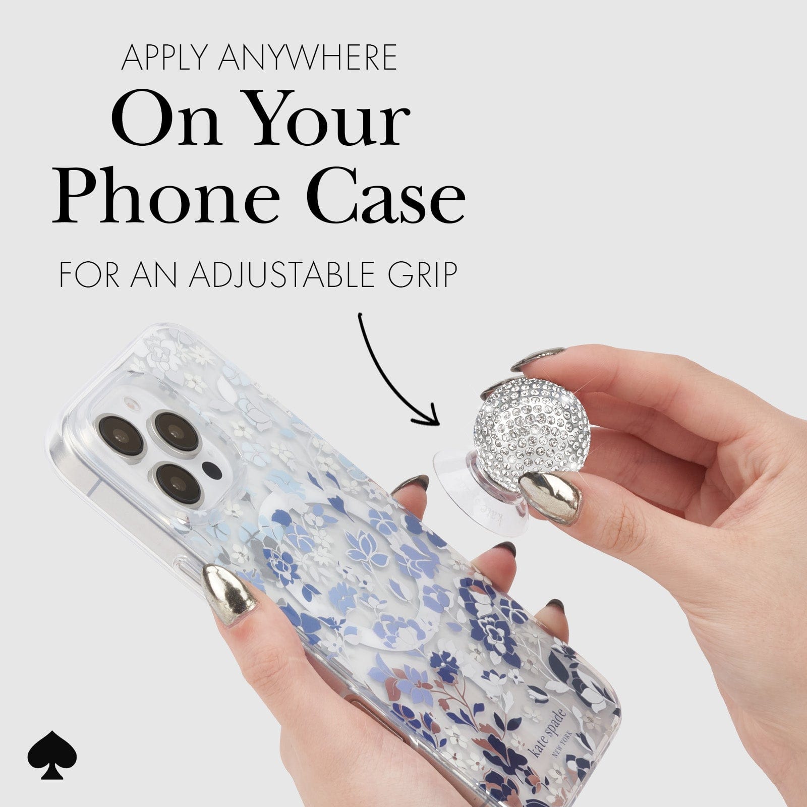 APPLY ANYWHERE ON YOUR PHONE CASE FOR AN ADJUSTABLE GRIP